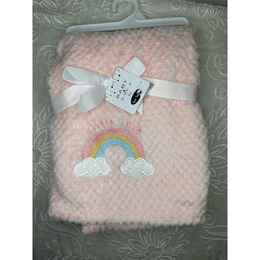 Baby By Bon Bebe Blanket Little Love Rainbow Patch Pink Textured New With Tags